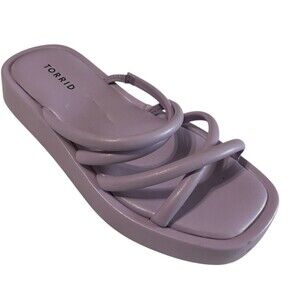 Torrid Sandals Women's 7WW Wide Purple Strappy Platform Slide Slip On Cross